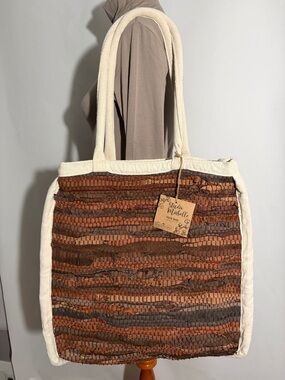 Studio Mabelle Cotton & Leather Tote Bag 17” x 17” x 7”